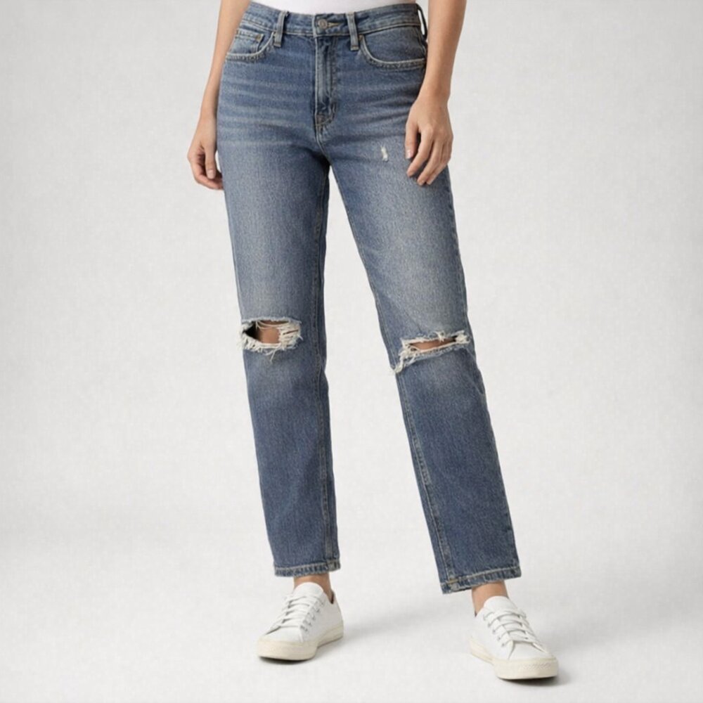 Anthropologie Pilcro Jeans Womens 27 Blue Distressed Straight Leg Denim